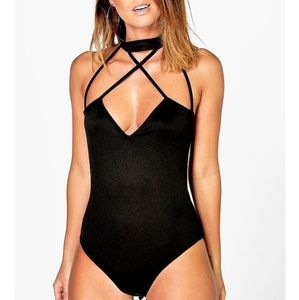 Boohoo strappy turtle neck body suit